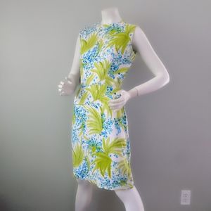 Vintage Green and Blue Floral Midi Dress
